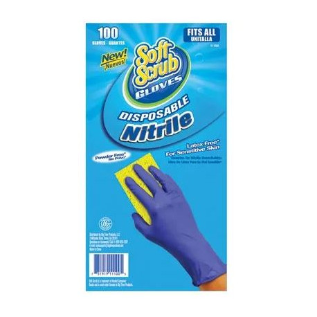 Big Time Products 11100-16 Soft Scrub Disposable Nitrile Gloves, Latex & Powder Free, Blue, One Size, 100-Ct.