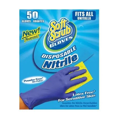 Big Time Products 11150-16 Soft Scrub Disposable Nitrile Gloves, Latex & Powder Free, Blue, One Size, 50-Ct.