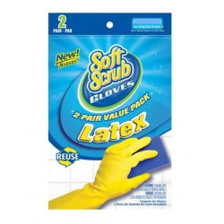 Big Time Products 1232 Soft Scrub Premium Latex Gloves, Yellow With Flocked Lining, 2-Pair