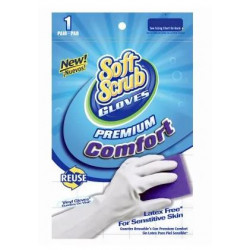 Big Time Products 1261 Soft Scrub Premium Comfort Vinyl Gloves, Latex-Free, White With Flocked Cotton Lining, 1-Pair