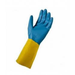 Big Time Products 12683-26 Soft Scrub Neoprene-Coated Latex Gloves, Blue & Yellow, Women's, Large