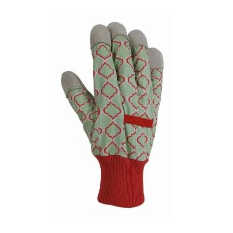 Big Time Products 30031-26 Green Thumb Leather-Palm Garden Gloves, Canvas Back, Coral, Women's, Medium