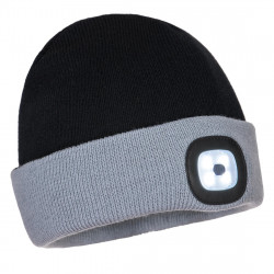 Portwest B034 Two Tone LED Rechargeable Beanie, Black/Grey