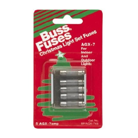Cooper Bussmann BP/AGX-7X5 Glass Tube Christmas Light Fuse, Type AGX, 7-Amp, 125-Volt, 5-Pk.