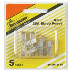 Cooper Bussmann BP/ATC-25-RP Automotive Blade Fuses, Clear, 25-Amp, 5-Pk.