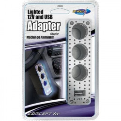Custom Accessories 23600 Car Triple-Socket Adapter With USB, Lighted, 12 Volt