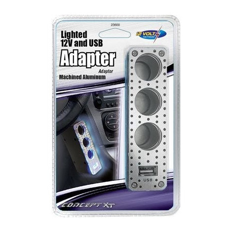 Custom Accessories 23600 Car Triple-Socket Adapter With USB, Lighted, 12 Volt