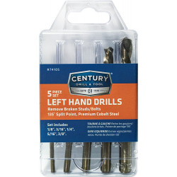 Century Drill & Tool 74105 Stub Drill Bit Set, Left Hand, Cobalt Steel, 5-Pcs.