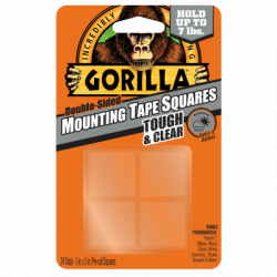 Gorilla 6067202 Mounting Tape Squares, Clear, 1", 24-Ct.