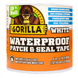 Gorilla 101895 Waterproof Patch & Seal Tape, White, 4" x 10'