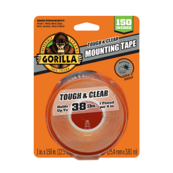 Gorilla 6036002 Tough and Clear Mounting Tape, Clear, 1" x 150"